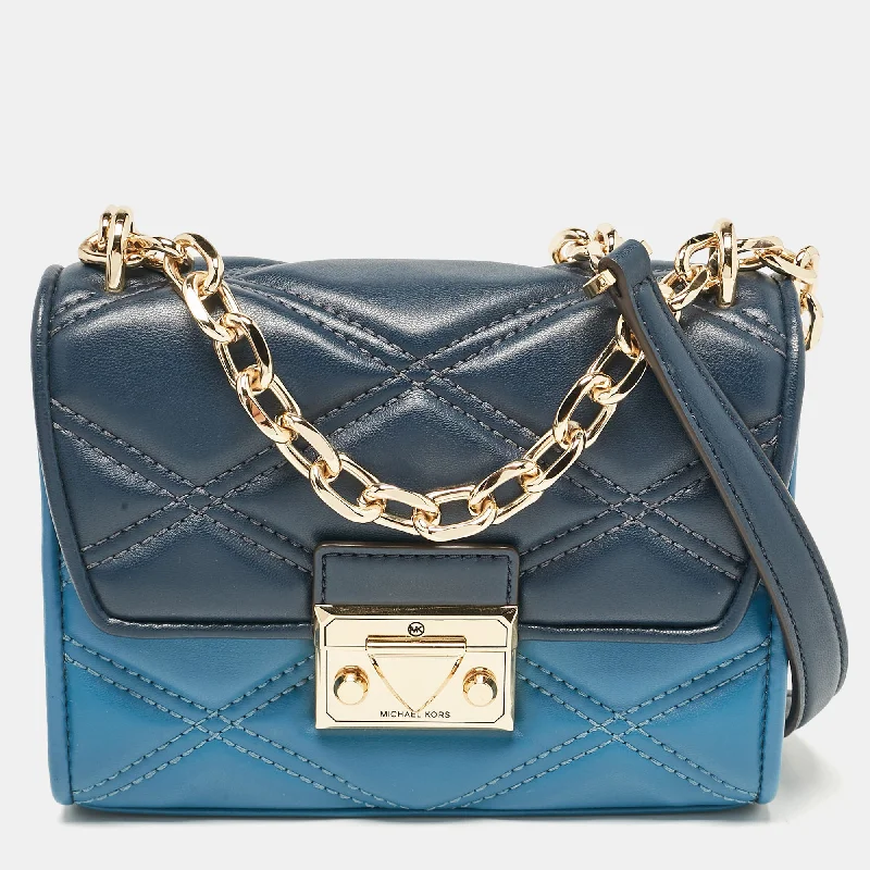 Women's crossbody bag trendy collection -Michael Kors Two Tone Blue Quilted Faux Leather Small Serena Crossbody Bag