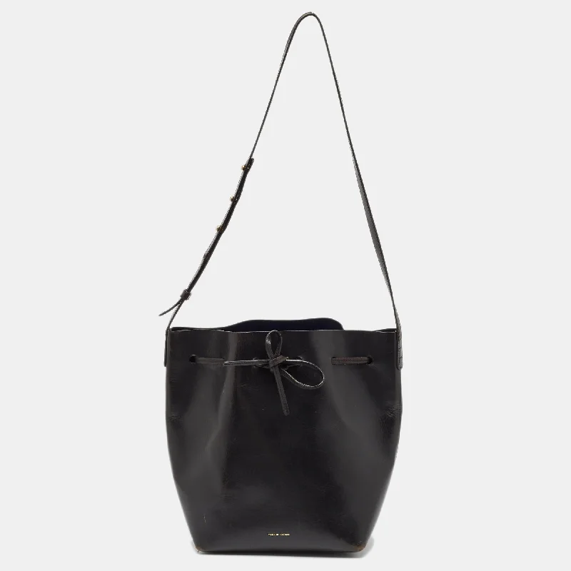 Women's bucket bag pro outfit -Mansur Gavriel Black Glossy Leather Drawstring Bucket Bag