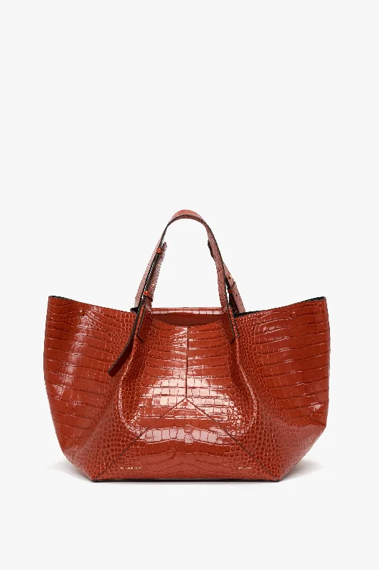 Women's tote bags suede-luxe -W11 Jumbo Tote In Brick Red Croc Embossed Leather