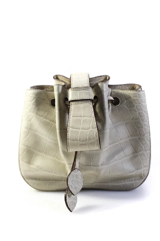 Women's bucket bag fashion sale -Alaia Womens Drawstring Rose Marie Croc Embossed Mini Top Handle Bucket Handbag White