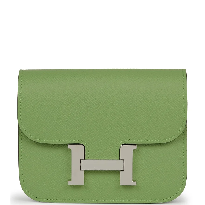 Women's wallet sport outfit -Hermes Constance Slim Wallet Vert Criquet Epsom Palladium Hardware