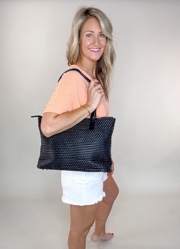 Women's tote bags discount-deal -Shelly Woven Top Zip Tote Bag