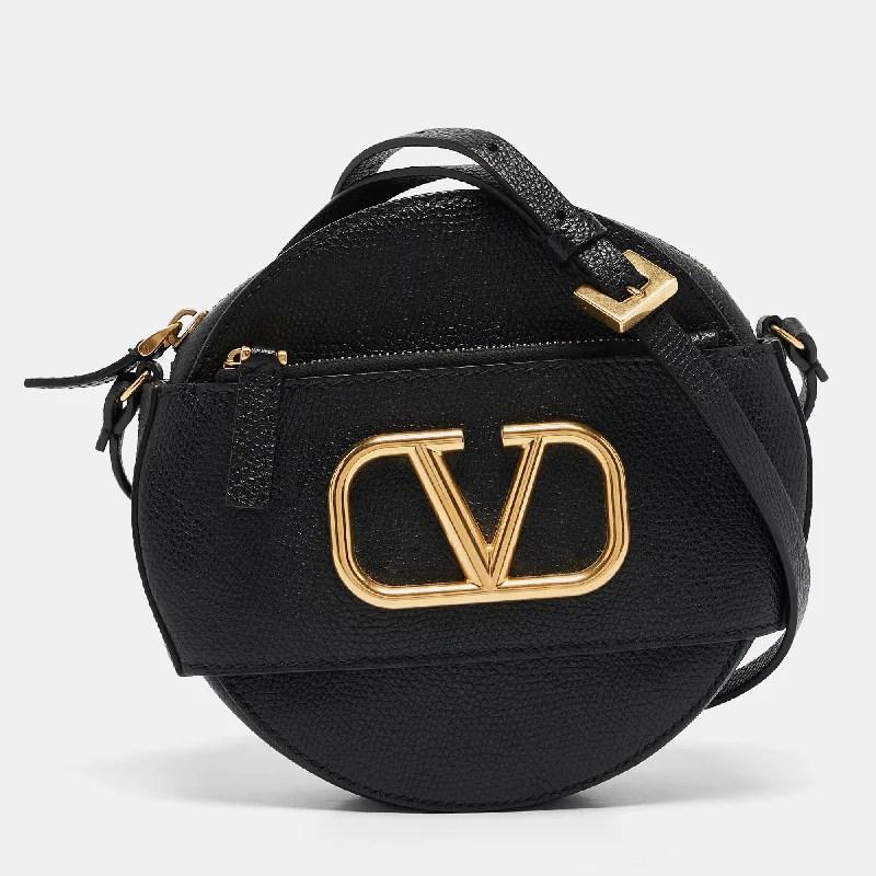 Women's crossbody bag pro bundle -Valentino Black Leather Vlogo Round Crossbody Bag