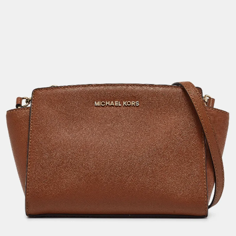 Women's crossbody bag quick-carry apparel -Michael Kors Brown Leather Small Selma Crossbody Bag