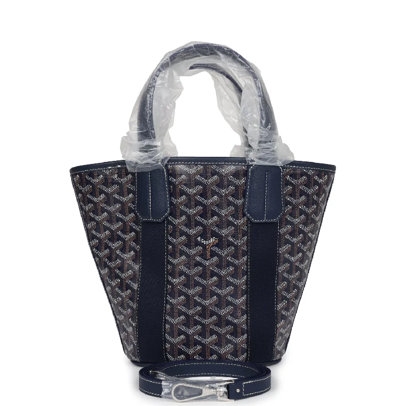 Women's tote bags work-essential -Goyard Goyardine Belharra PM Navy Blue Tote Palladium Hardware