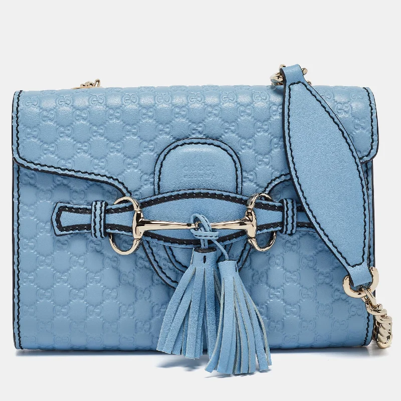 Women's crossbody bag numbered edition -Gucci Blue Microguccissima Leather Mini Emily Chain Crossbody Bag