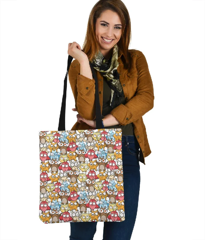 Women's tote bags preppy -Silly Owl Pattern Cloth Tote Bag