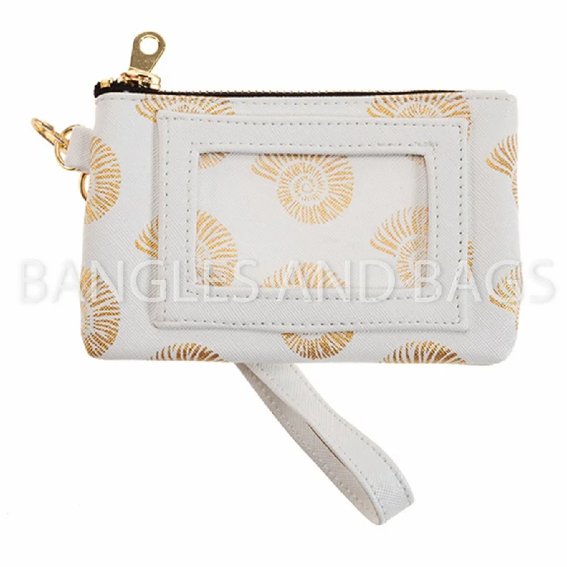 Women's wallet zip-around style -Seashell ID Wallet - Gold and White