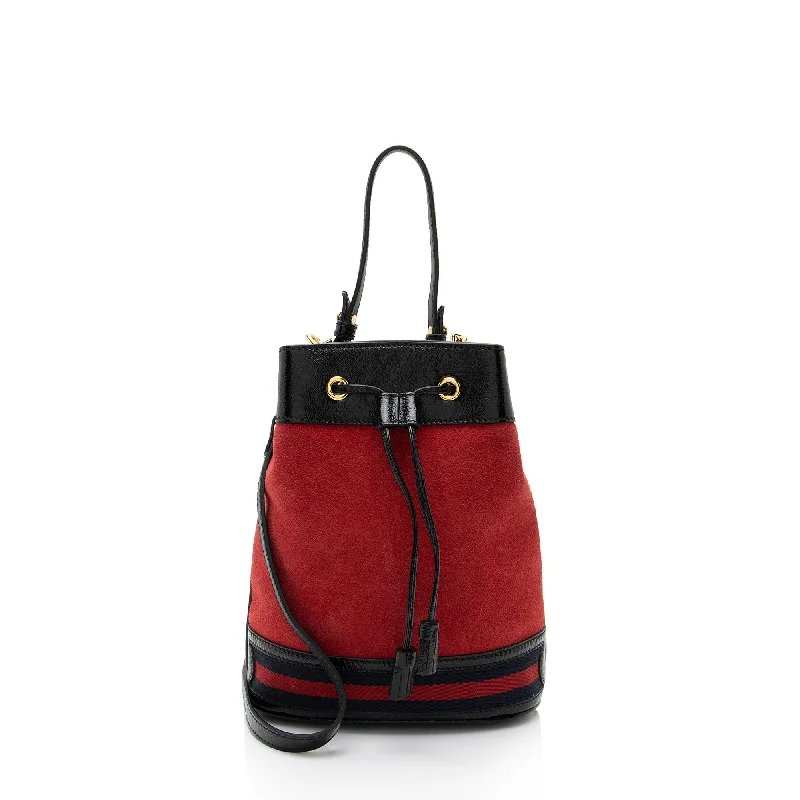 Women's bucket bag fashion statement -Gucci Suede Patent Leather Ophidia Small Bucket Bag