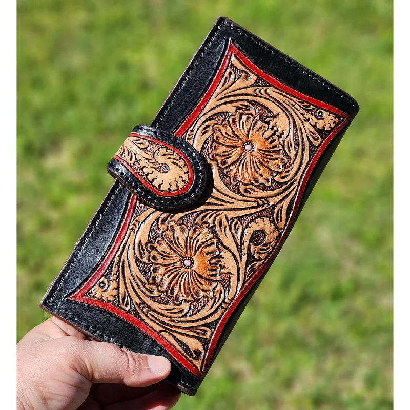 Women's wallet crew outfit -American Darling Black & Red Tooled Leather Wallet