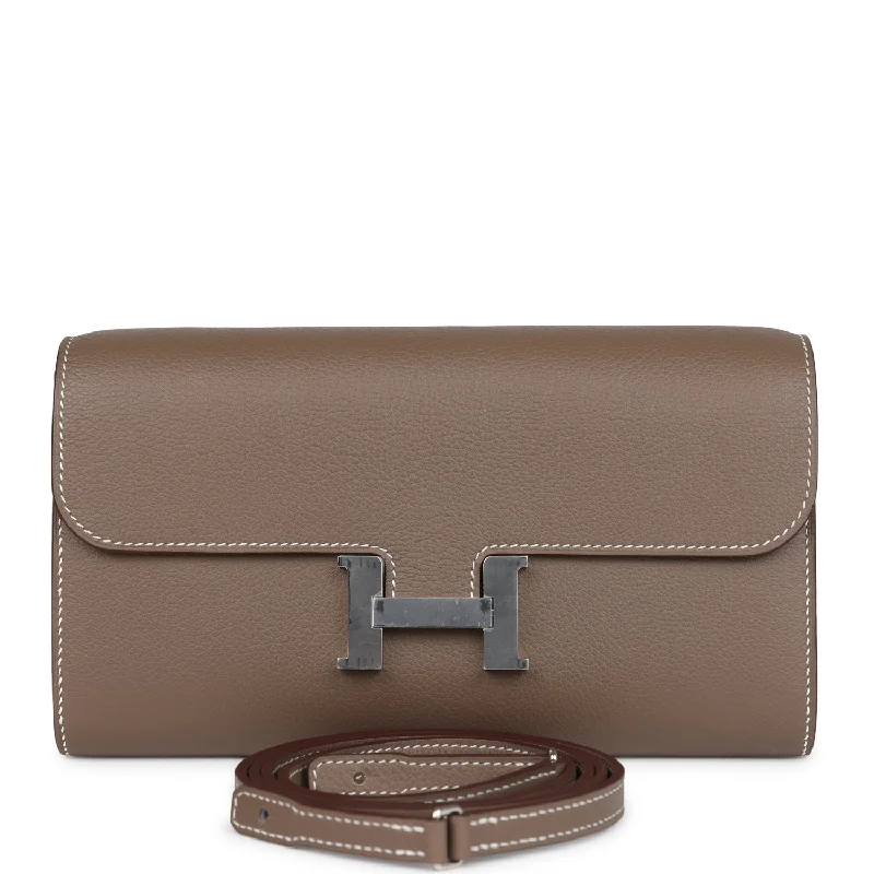 Women's wallet stylish accessory -Hermes Constance Wallet To Go Etoupe Evercolor Palladium Hardware