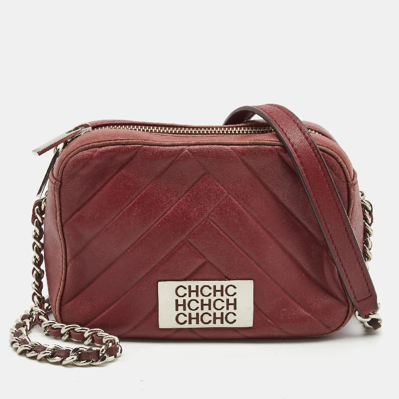 Women's crossbody bag prompt delivery -Ch Carolina Herrera  Chevron Leather Logo Camera Crossbody Bag