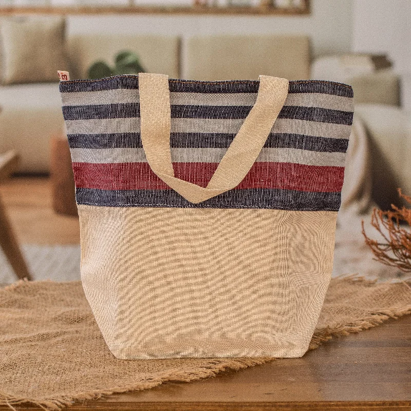 Women's tote bags spring -Hand-Woven Reversible Cotton Tote Bag with Colorful Stripes - Sailor