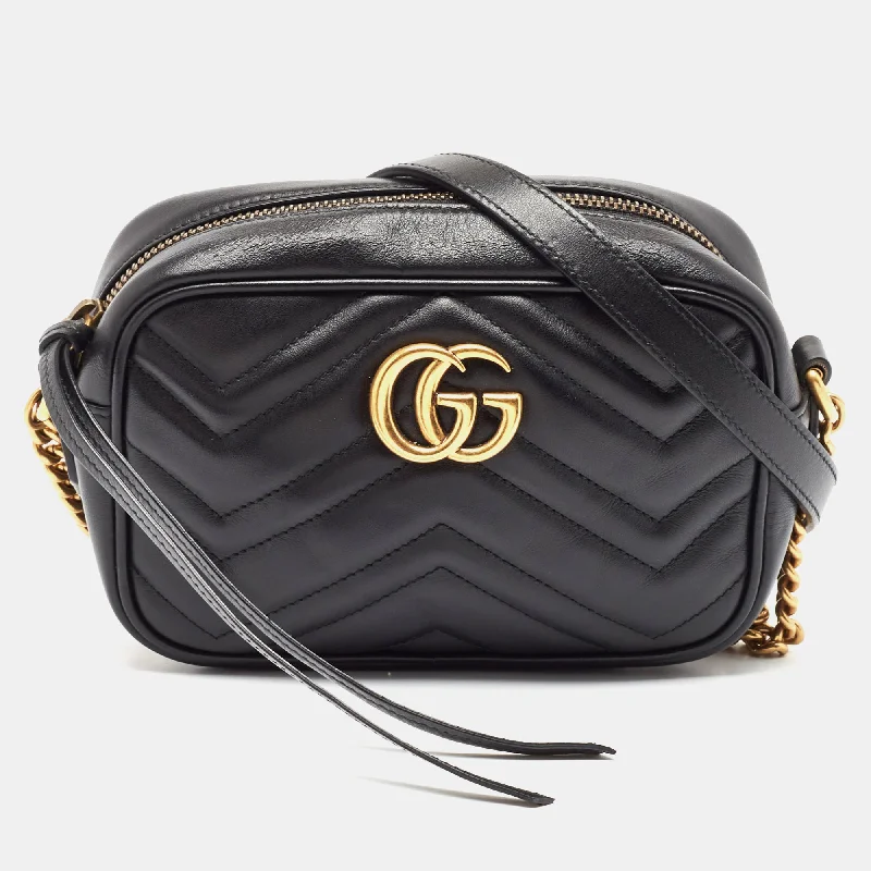 Women's crossbody bag mini option -Gucci Black Matelassé Leather Mini Gg Marmont Crossbody Bag