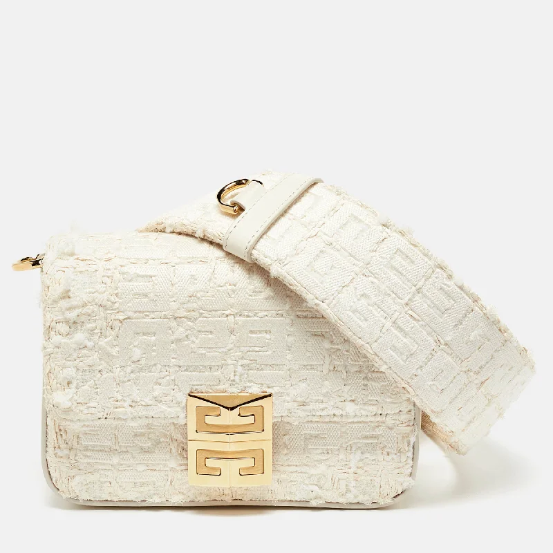 Women's crossbody bag signature series -Givenchy White Tweed Fabric And Leather 4G Crossbody Bag