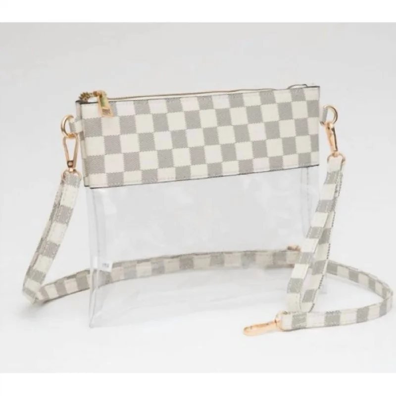 Women's crossbody bag fashion collection -Checkered Crossbody Bag With Wristlet In White/grey