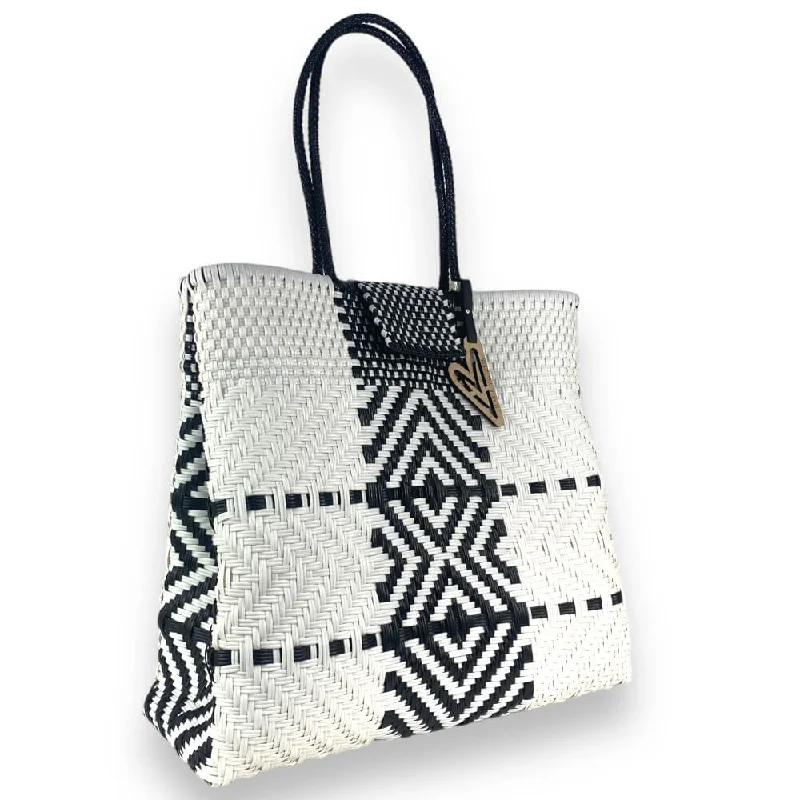 Women's tote bags summer-light -Maria Victoria | Arrow Black&White | Upcycled, Handwoven, Shoulder Tote