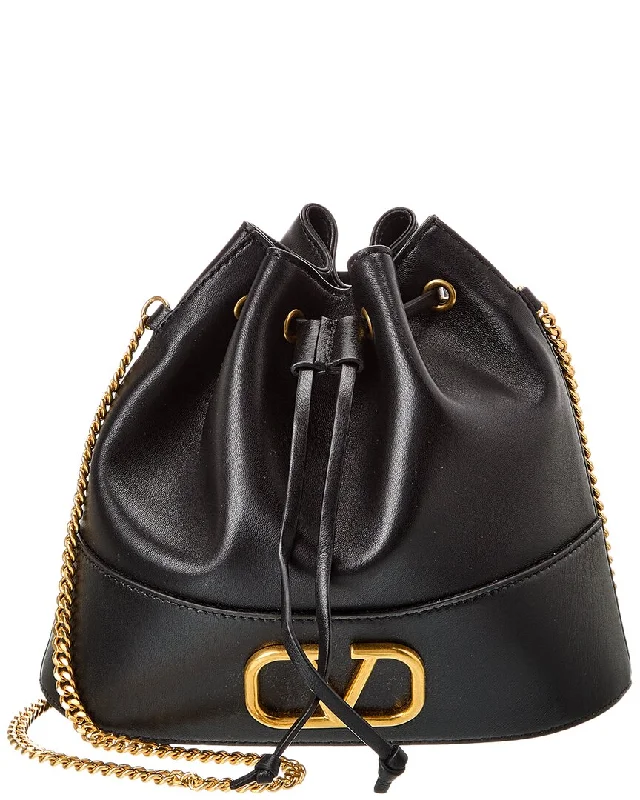 Women's bucket bag budget outfit -Valentino VLogo Leather Bucket Bag (Authentic Pre-Owned)