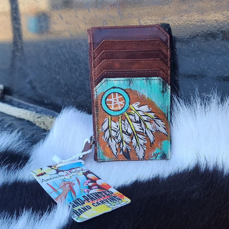 Women's wallet quality ensemble -American Darling Painted Feathers Cardholder