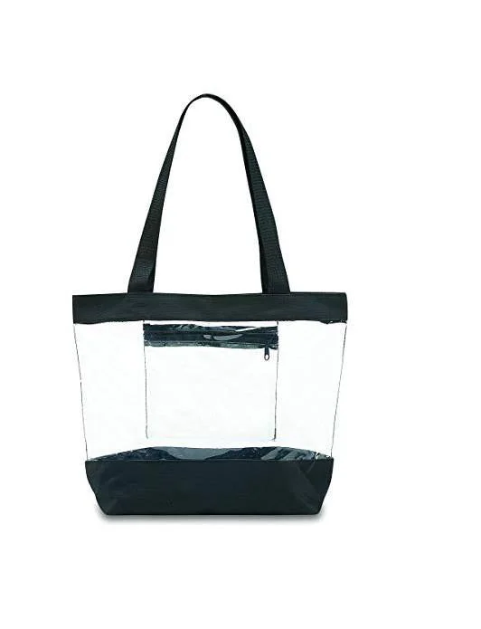 Women's tote bags travel-ready -Medium Clear Tote Bag with Zipper Closure and Interior Pocket - BLACK (BG201-BLK)