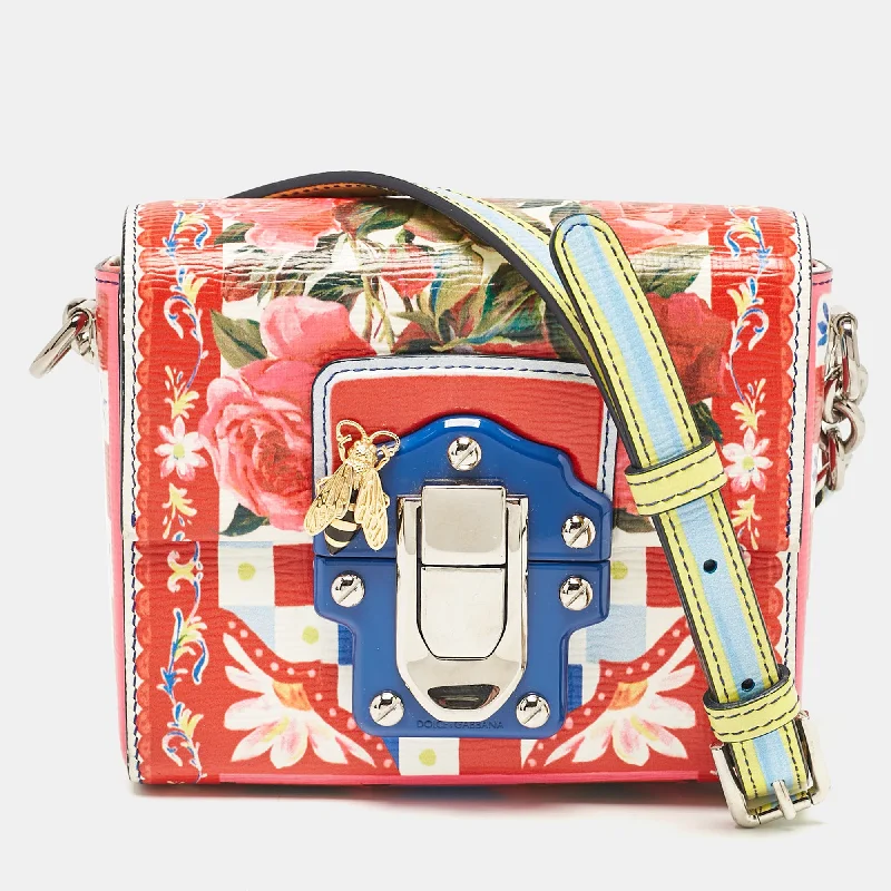 Women's crossbody bag durable leather -Dolce & Gabbana Multicolor Print Leather Mini Lucia Crossbody Bag