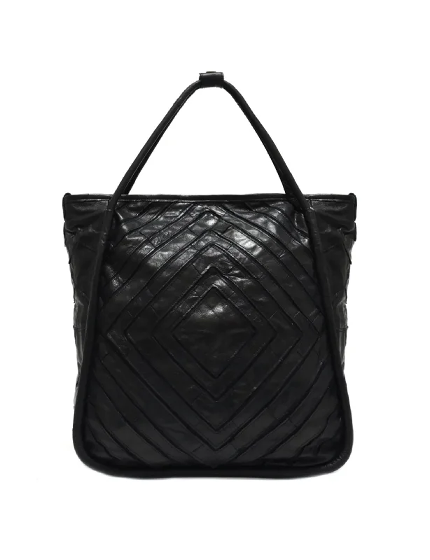 Women's tote bags sporty-vibe -Benecio Leather Patchwork Tote, Black