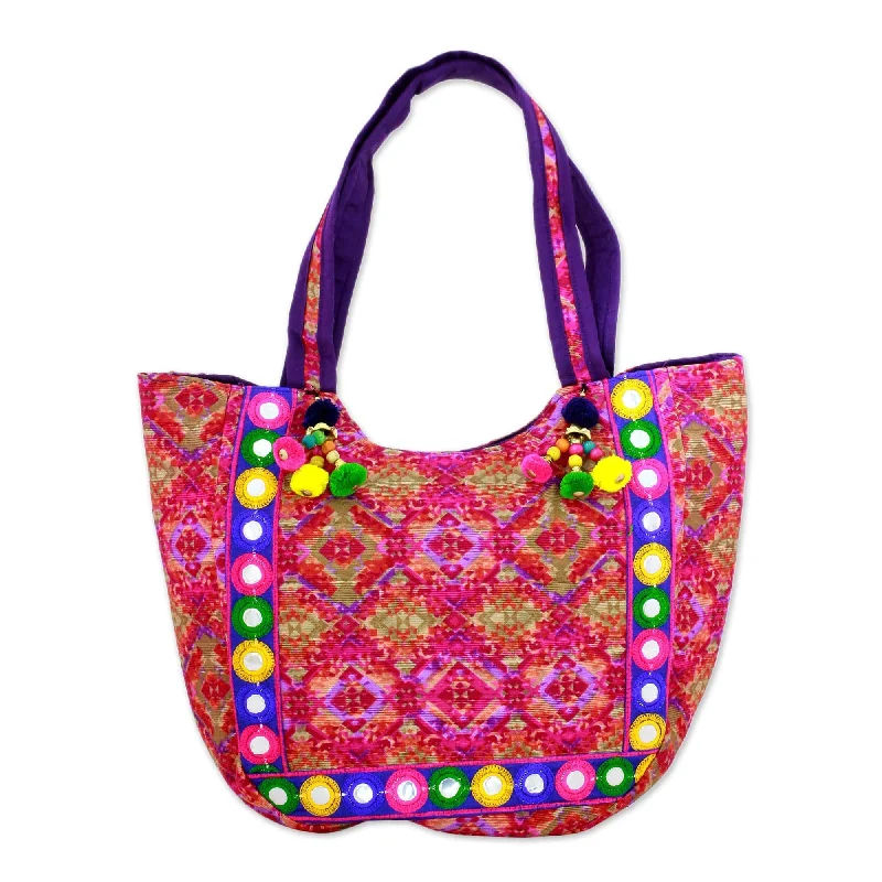 Women's tote bags sleek -Tote Handbag with Kaleidoscope Motifs - Pink Kaleidoscope