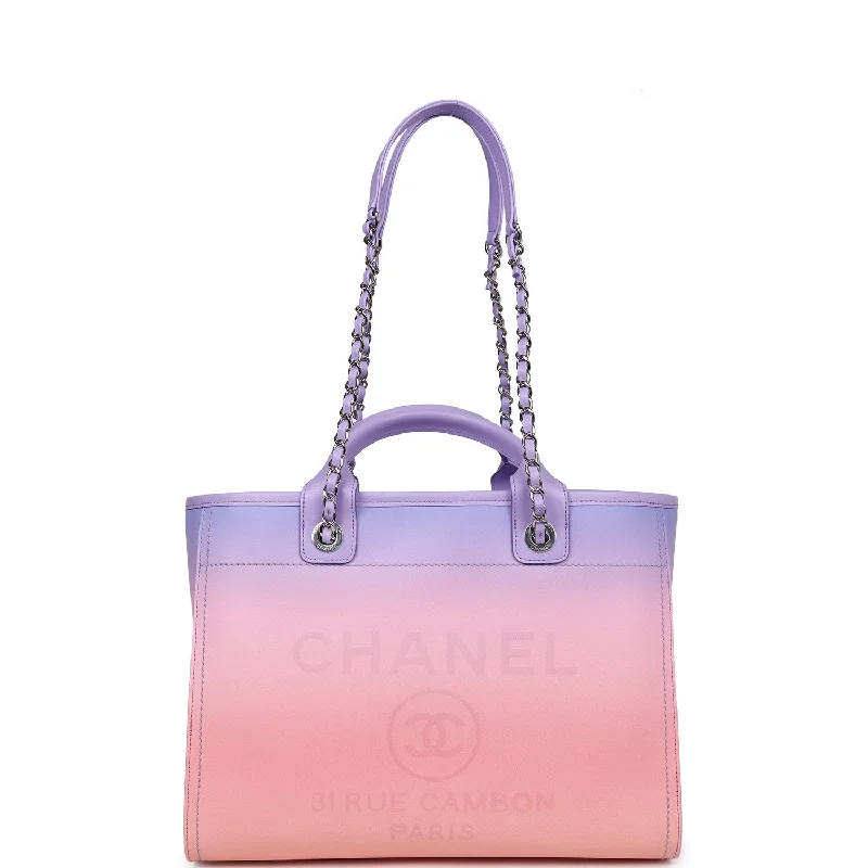 Women's tote bags high-end-luxury -Chanel Small Deauville Shopping Tote Pink and Purple Ombre Calfskin Silver Hardware