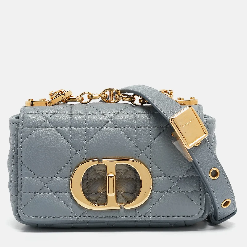 Women's crossbody bag sturdy build -Dior Blue Cannage Leather Micro Caro Crossbody Bag