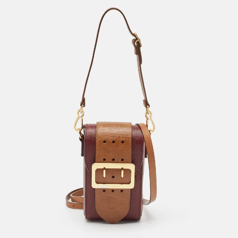 Women's crossbody bag everyday use -Burberry Burgundy/brown Leather Buckle Vertical Crossbody Bag