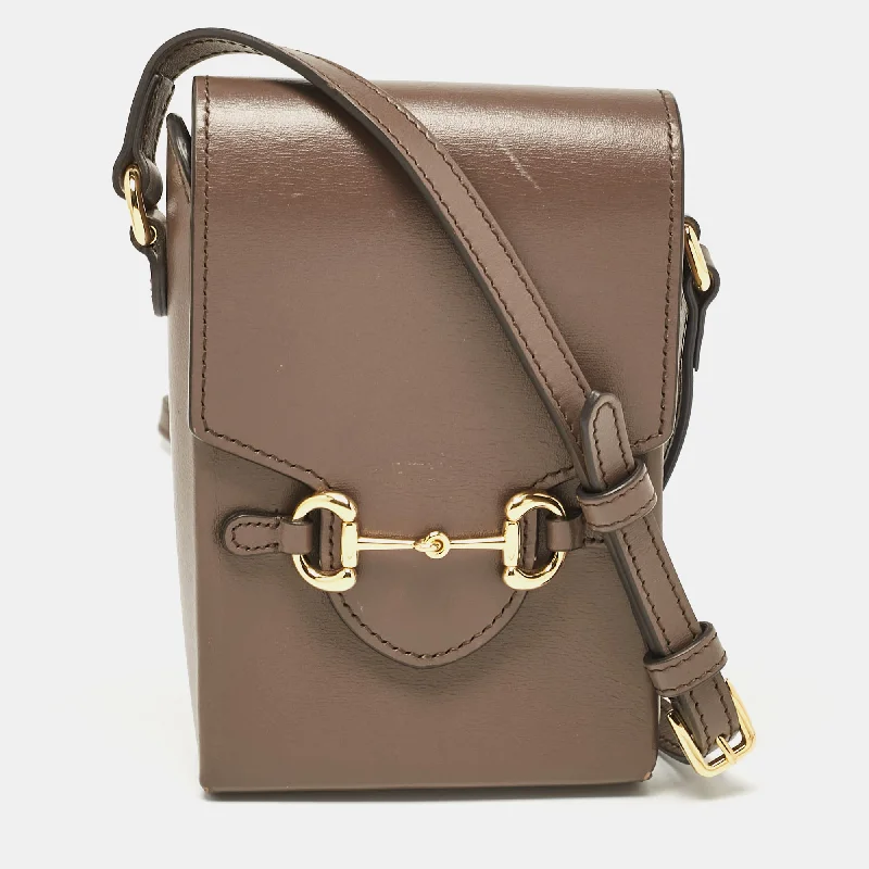 Women's crossbody bag stylish bundle -Gucci Brown Leather Mini Horsebit 1955 Crossbody Bag