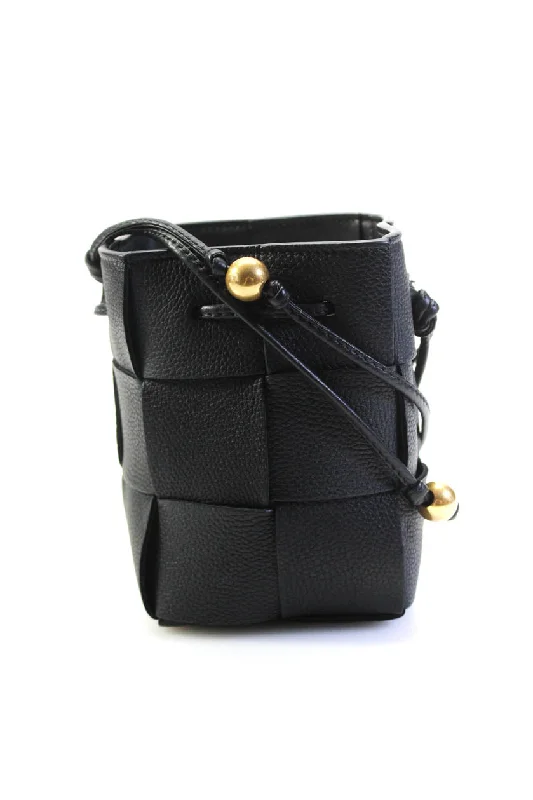 Women's bucket bag light offer -Bottega Veneta Womens Intrecciato Leather Mini Cassette Bucket Handbag Black