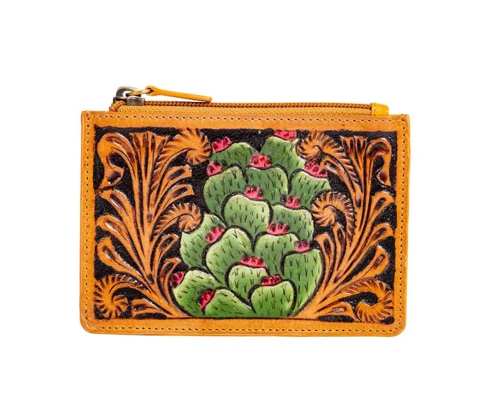 Women's wallet travel-ready -Spring Treasures Hand Tooled Credit Card Holder