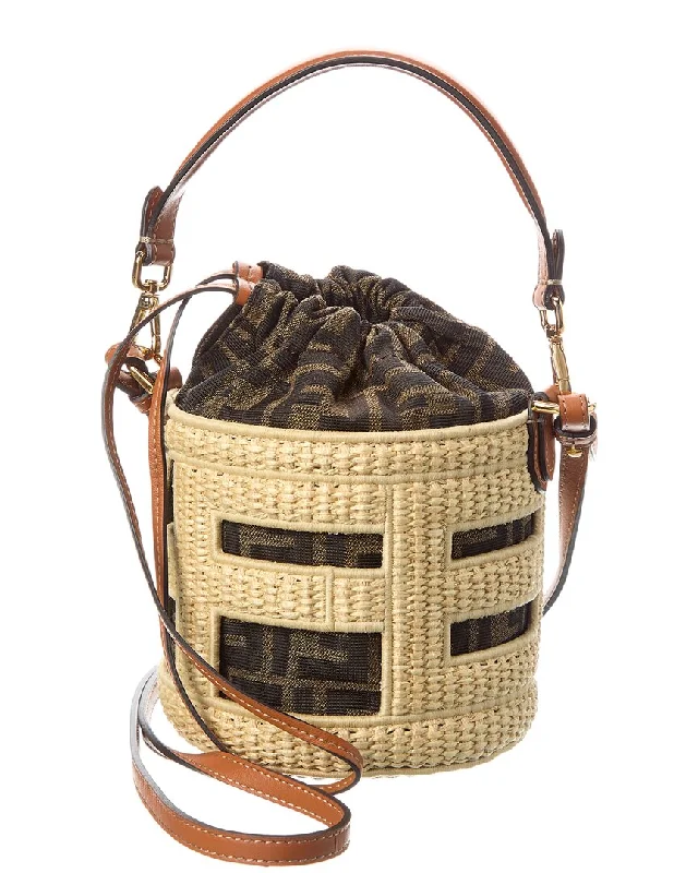 Women's bucket bag bulk purchase -FENDI Mini Raffia & Leather Bucket Bag