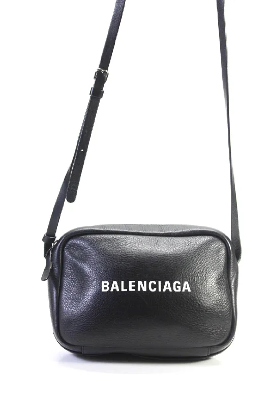 Women's crossbody bag fashion apparel -Balenciaga Women's  Zip Closure Ville Logo Leather Crossbody Handbag Black