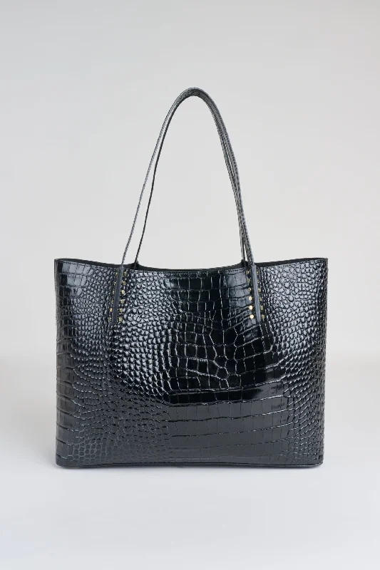 Women's tote bags luxury-charm -Crocodile Embossed Leather Tote