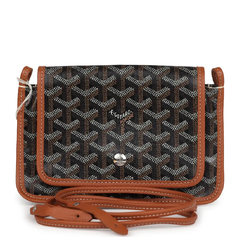 Women's wallet extra compartments -Goyard Plumet Pocket Wallet Black and Brown Goyardine Palladium Hardware