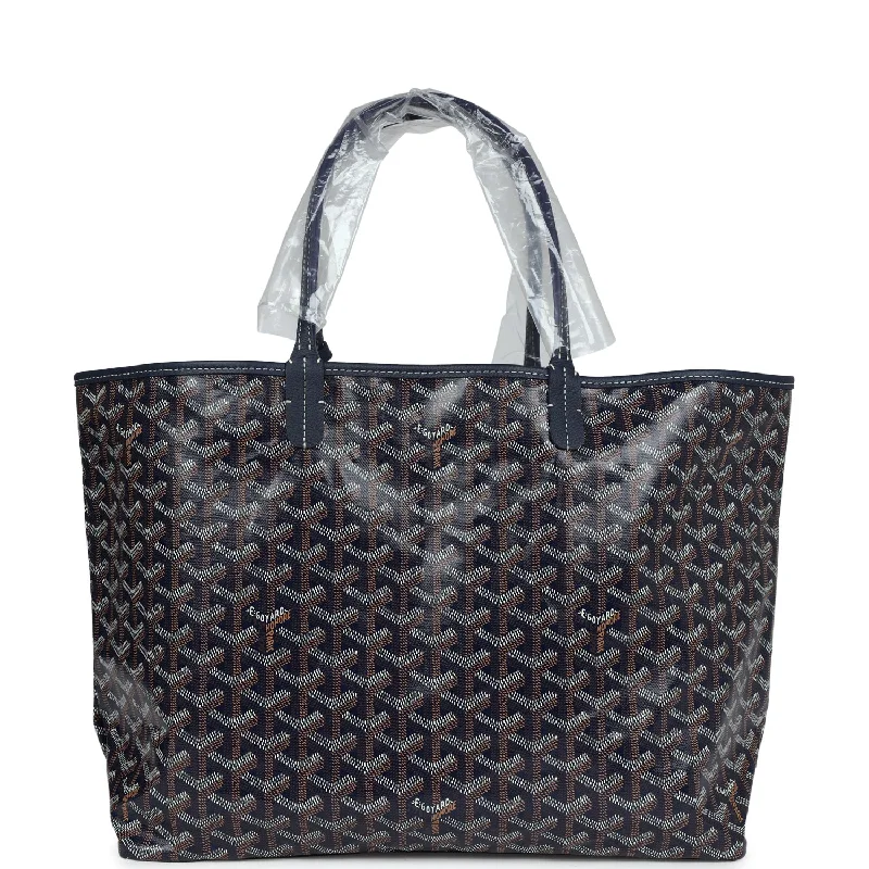 Women's tote bags shopping-spacious -Goyard Goyardine Navy St. Louis PM Tote Bag Palladium Hardware