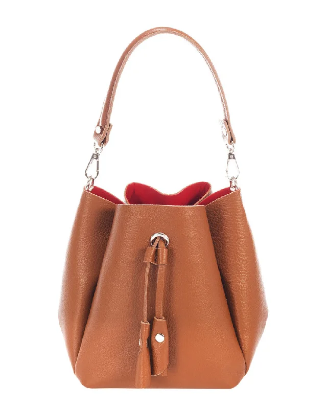 Women's bucket bag luxury feel -Italian Leather Drawstring Leather Bucket Bag