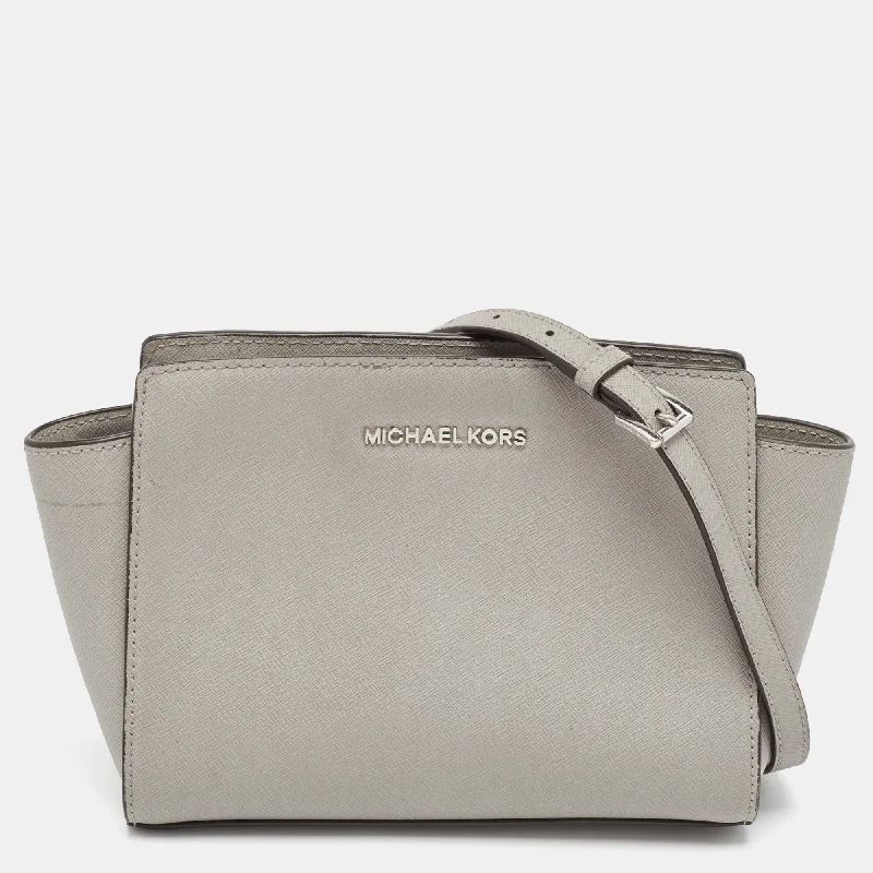 Women's crossbody bag fashion accessory -Michael Kors Grey Leather  Small Selma Crossbody Bag