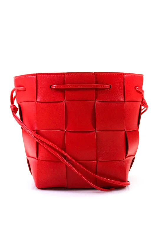 Women's bucket bag quality offer -Bottega Veneta Womens Small Cassette Intrecciato Leather Bucket Bag Handbag Red