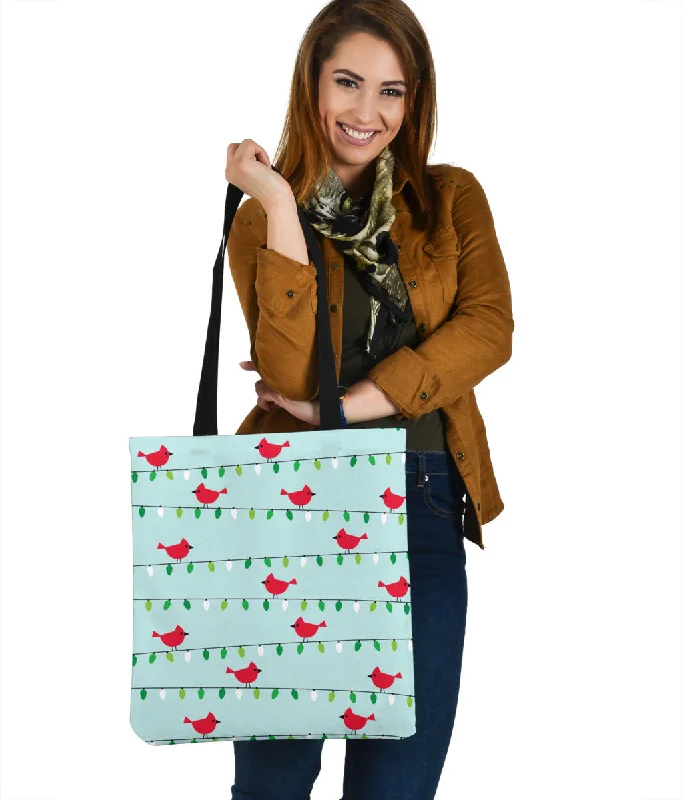 Women's tote bags indoor -Birds On Christmas Lights Cloth Tote Bag