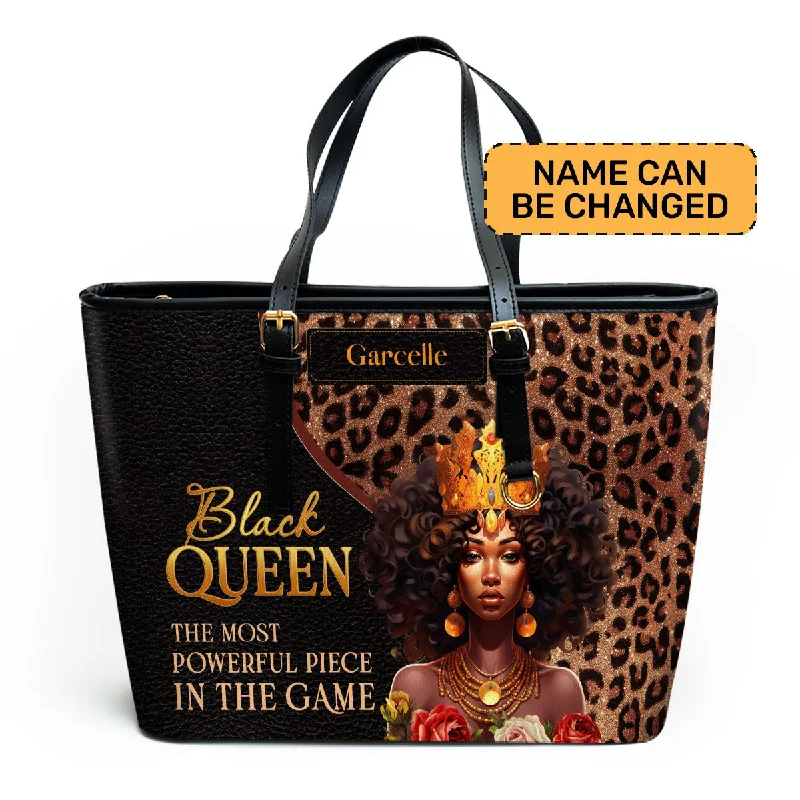 Women's tote bags flap -Black Queen is Powerful - Personalized Leather Totebag MB24