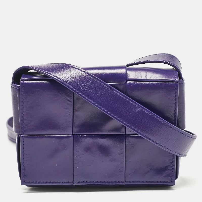 Women's crossbody bag stylish design -Bottega Veneta Purple Intrecciato Leather Mini Candy Cassette Crossbody Bag