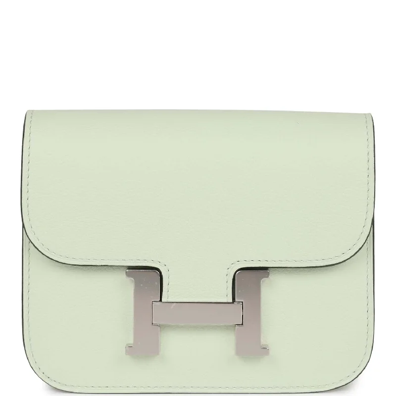 Women's wallet quick-access apparel -Hermes Constance Slim Wallet Vert Fizz Evercolor Palladium Hardware