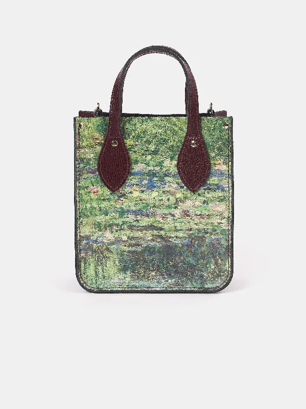 Women's tote bags red-suede -The Mini Tote - Oxblood with Water Lillies