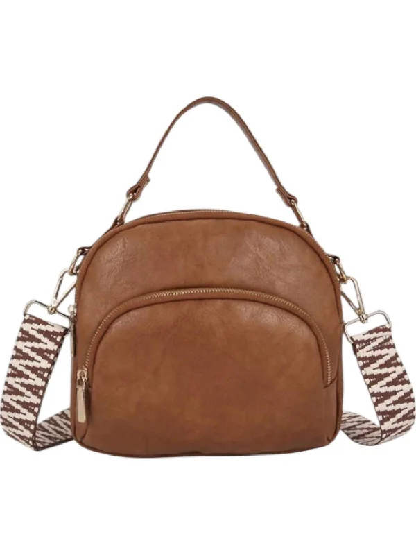 Women's crossbody bag light bundle -Women's Navi Patterned Strap Crossbody Bag In Camel