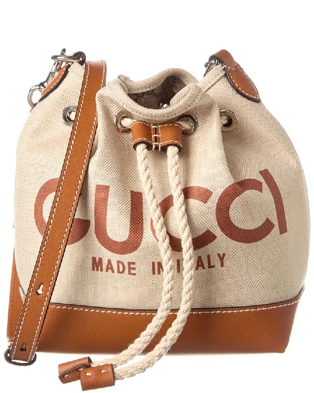 Women's bucket bag lightweight build -Gucci Logo Print Canvas & Leather Bucket Bag