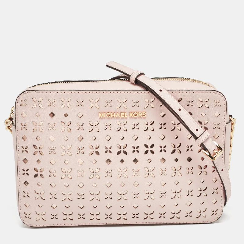 Women's crossbody bag lightweight kit -Michael Kors Light Pink Leather Lasercut East West Crossbody Bag