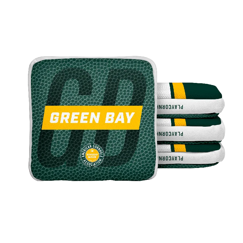 Women's bucket bag unique texture -Green Bay Football Gameday Stripes Synergy Edge Cornhole Bags